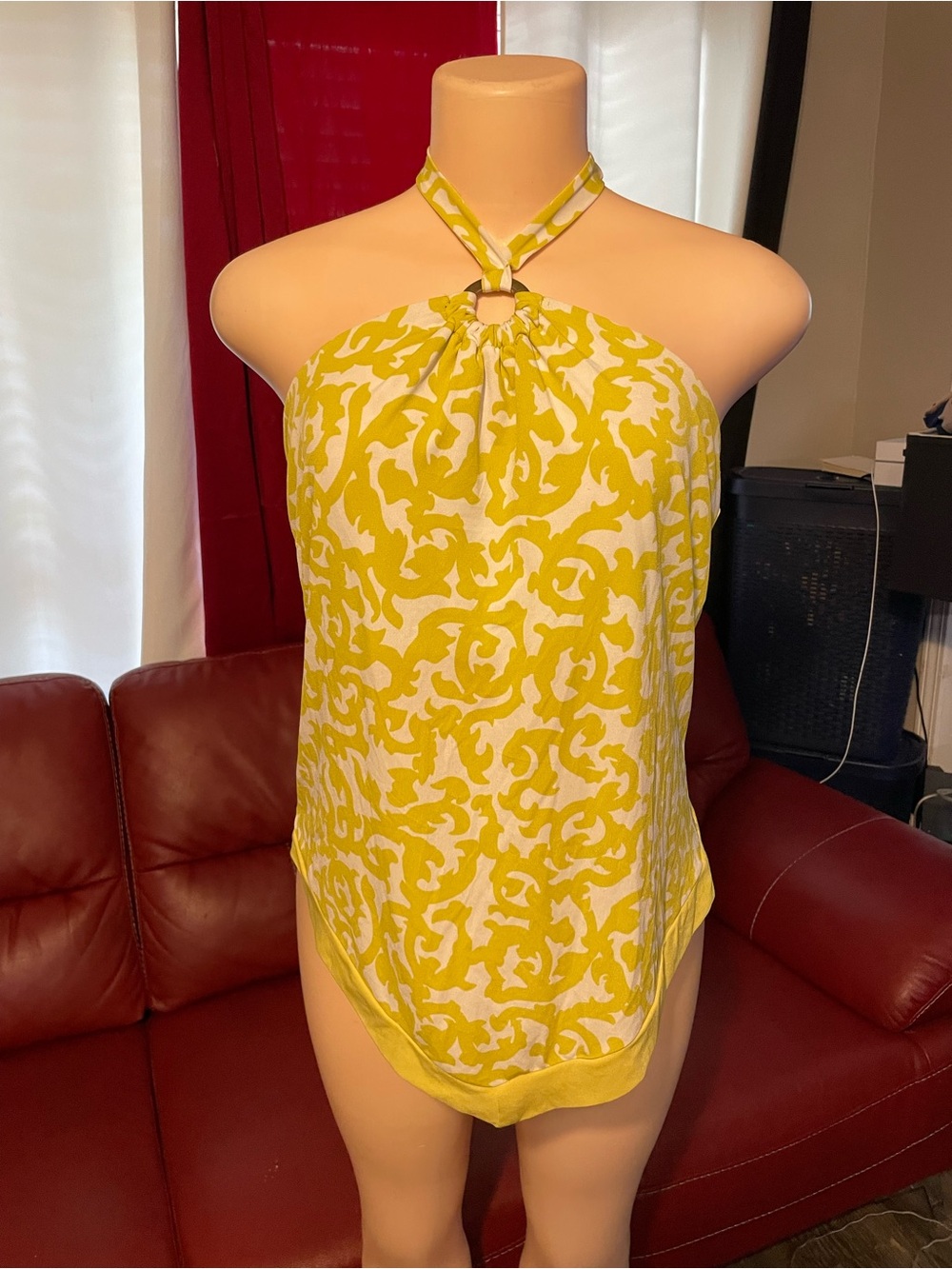 Miss Tina Knowles Yellow Patterned Halter Top - Women's Summer Tank Med vacation